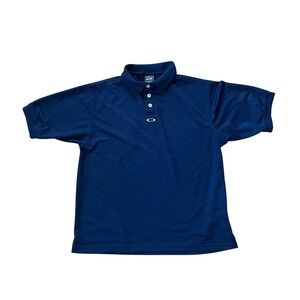 Vtg Oakley software center logo navy blue sports polo t shirt collard preppy L